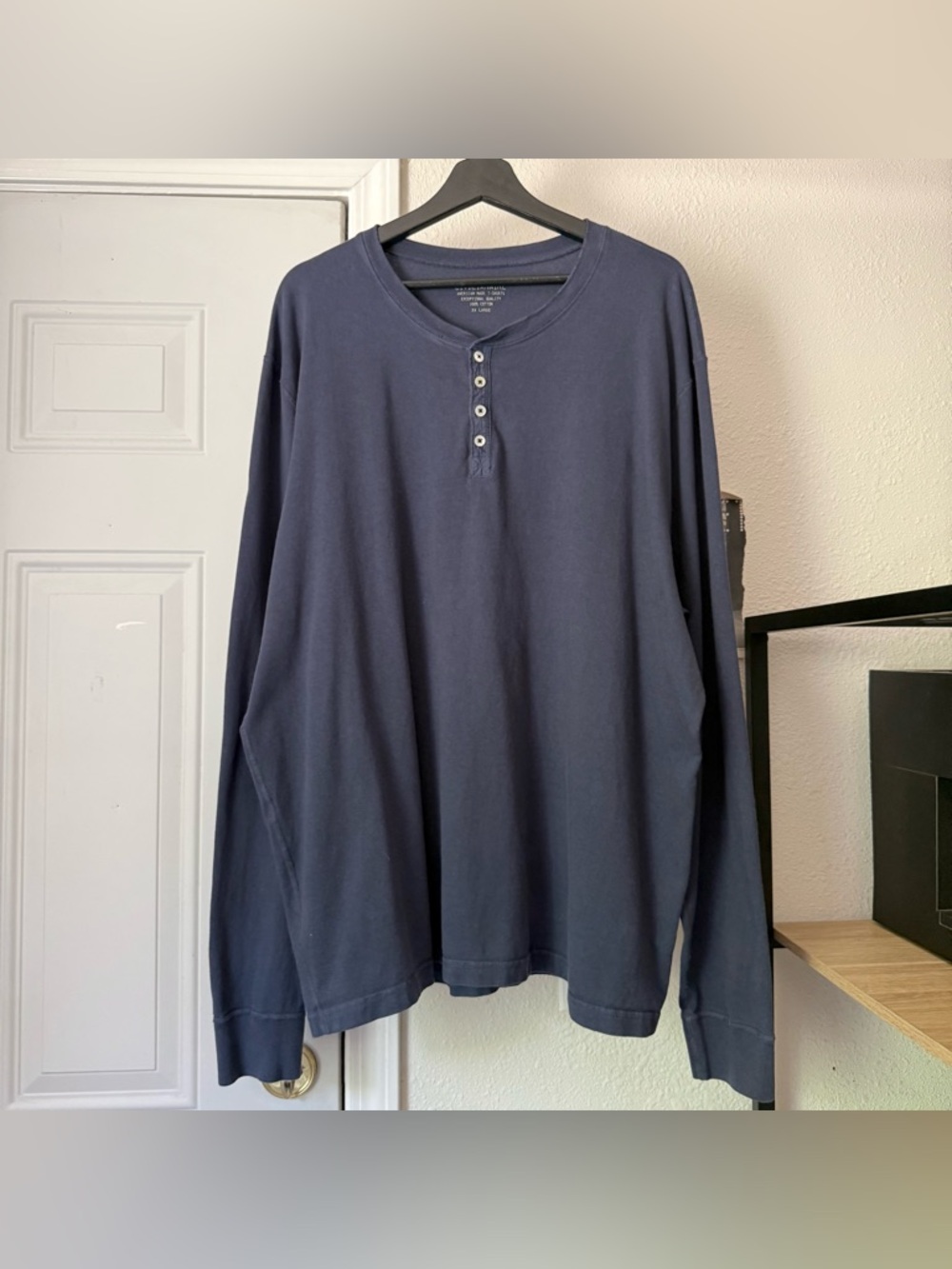 CIVILIANAIRE navy blue cotton Henley long knit sleeve polo‎ shirt